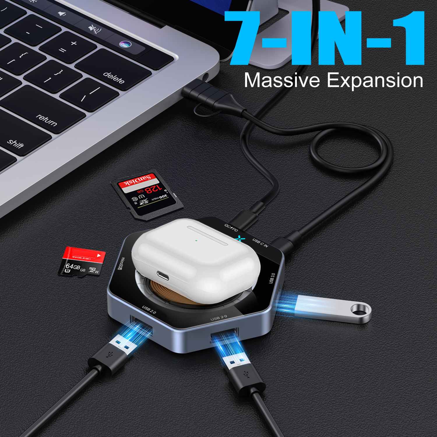 15W فاسٹ چارجنگ 7 IN1 USB حب گودی وائرلیس چارجر